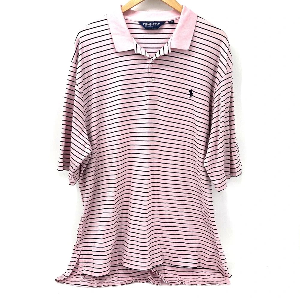 Ralph‎ Lauren Shirt Mens XXL Golf Polo Pink Blue Striped LAUREL ISLAND LINKS